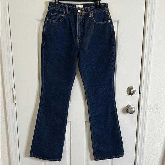 Ganni Betzy Jeans Dark Blue Stone size 31/34 Flare High Rise Organic Cotton NWT - Picture 4 of 16